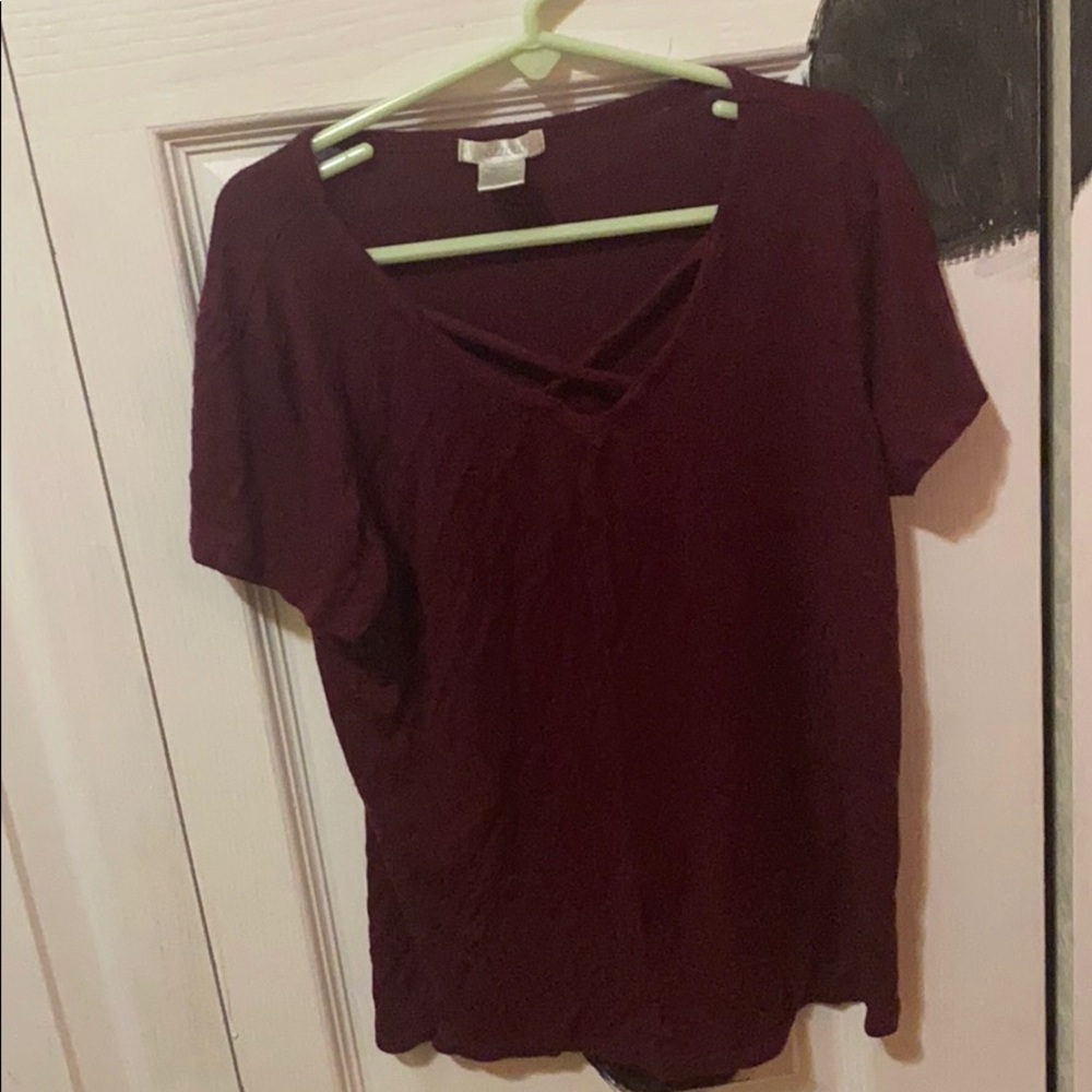 Purple Top with a crosse neckline